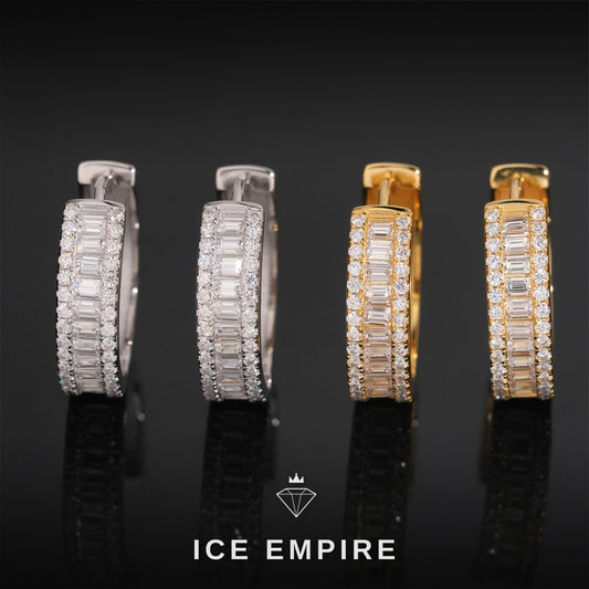 Iced Out Baguette Rose Gold Plated Moissanite Hoop Earrings