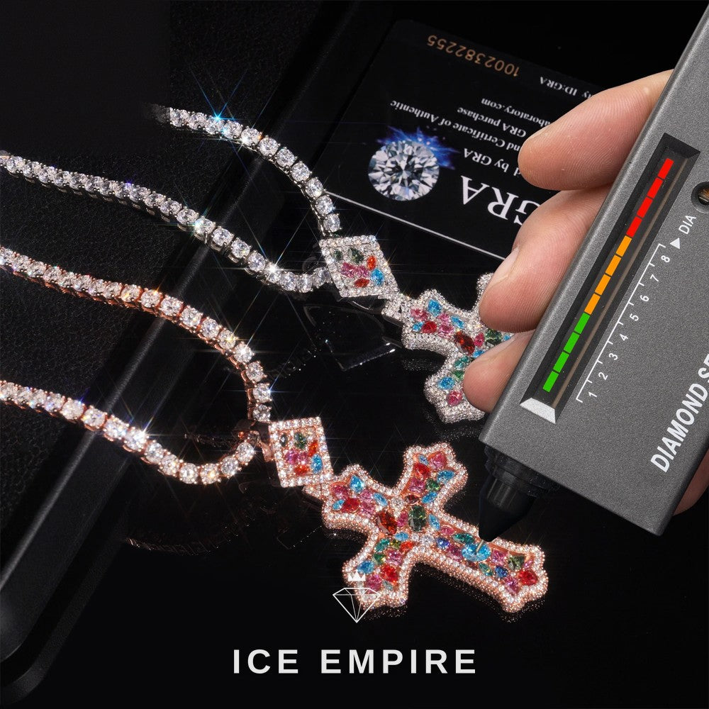Iced Out Cross Rose Gold Plated Moissanite Pendant
