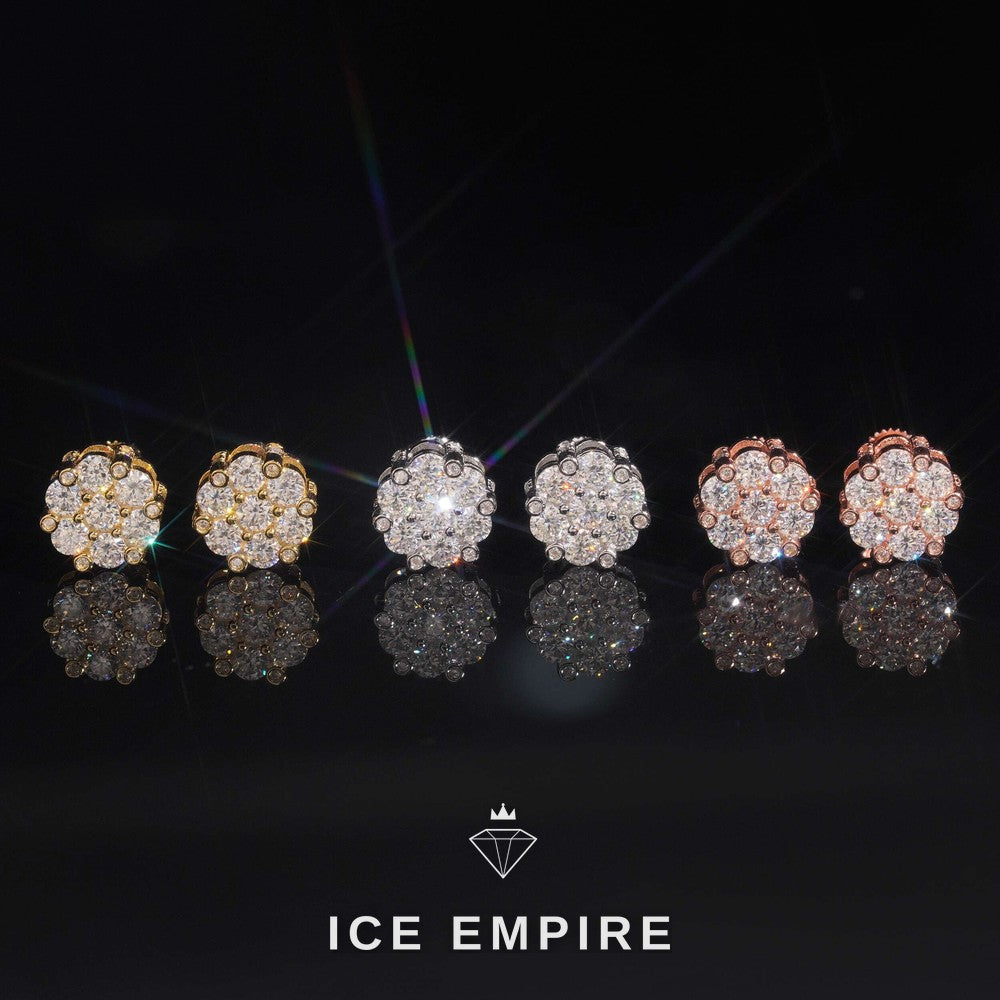 Iced Out Cluster 925 Silver Moissanite Stud Earrings