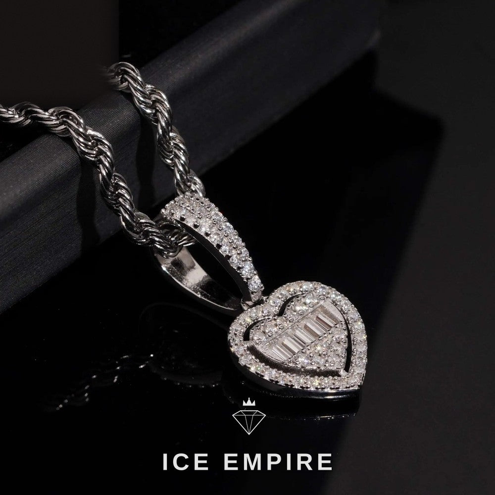 Iced Out Heart 925 Silver Lab Grown Diamond Pendant