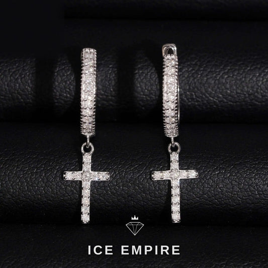 Iced Out Cross 14K Gold Moissanite Stud Earrings