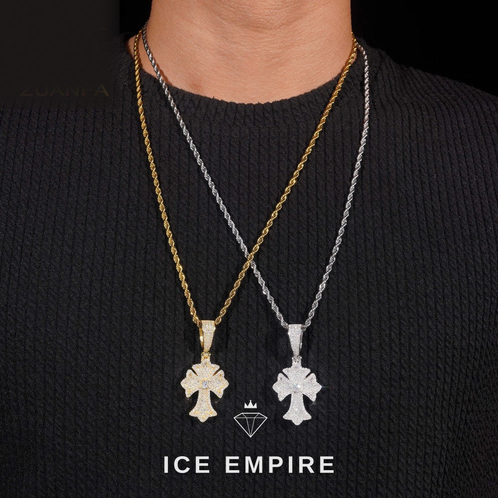Iced Out Cross Rose Gold Plated Moissanite Pendant