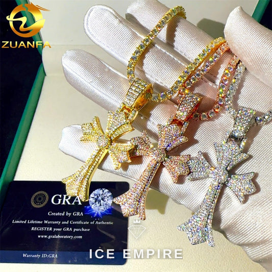 Iced Out Cross Gold Plated Moissanite Pendant