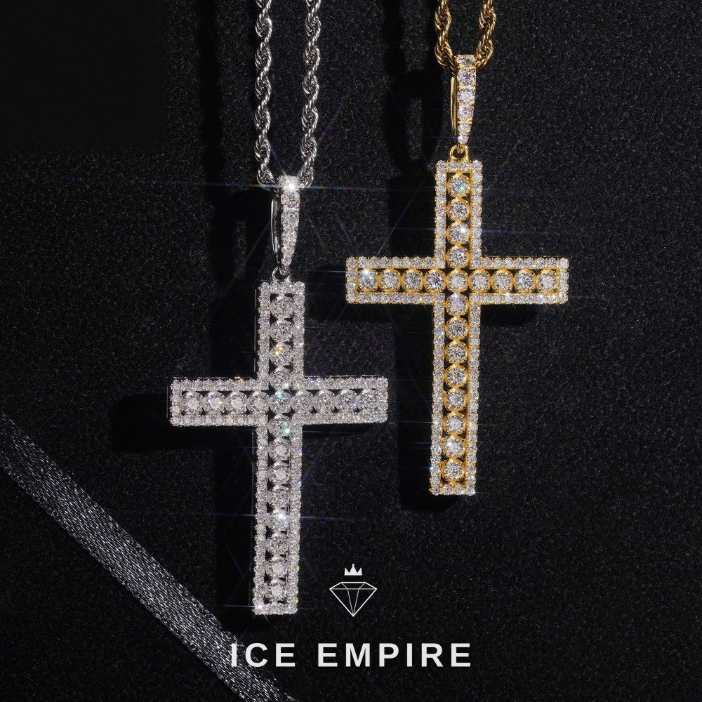 Iced Out Cross Rose Gold Plated Moissanite Pendant