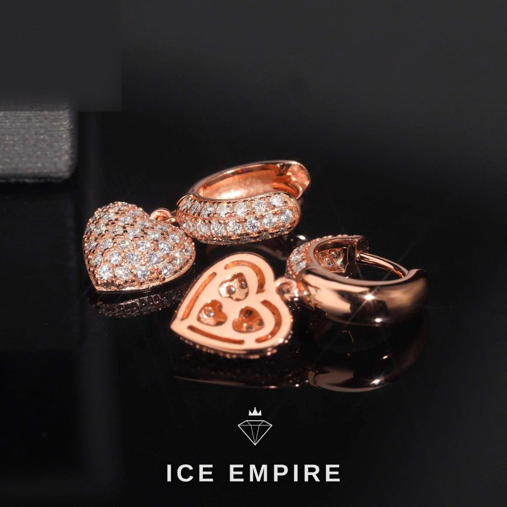 Iced Out Heart Gold Plated Moissanite Stud Earrings