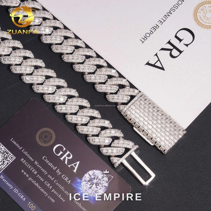 Iced Out Baguette 925 Silver Moissanite Cuban Chain