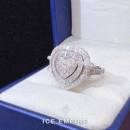 Iced Out Heart 925 Silver Moissanite Ring