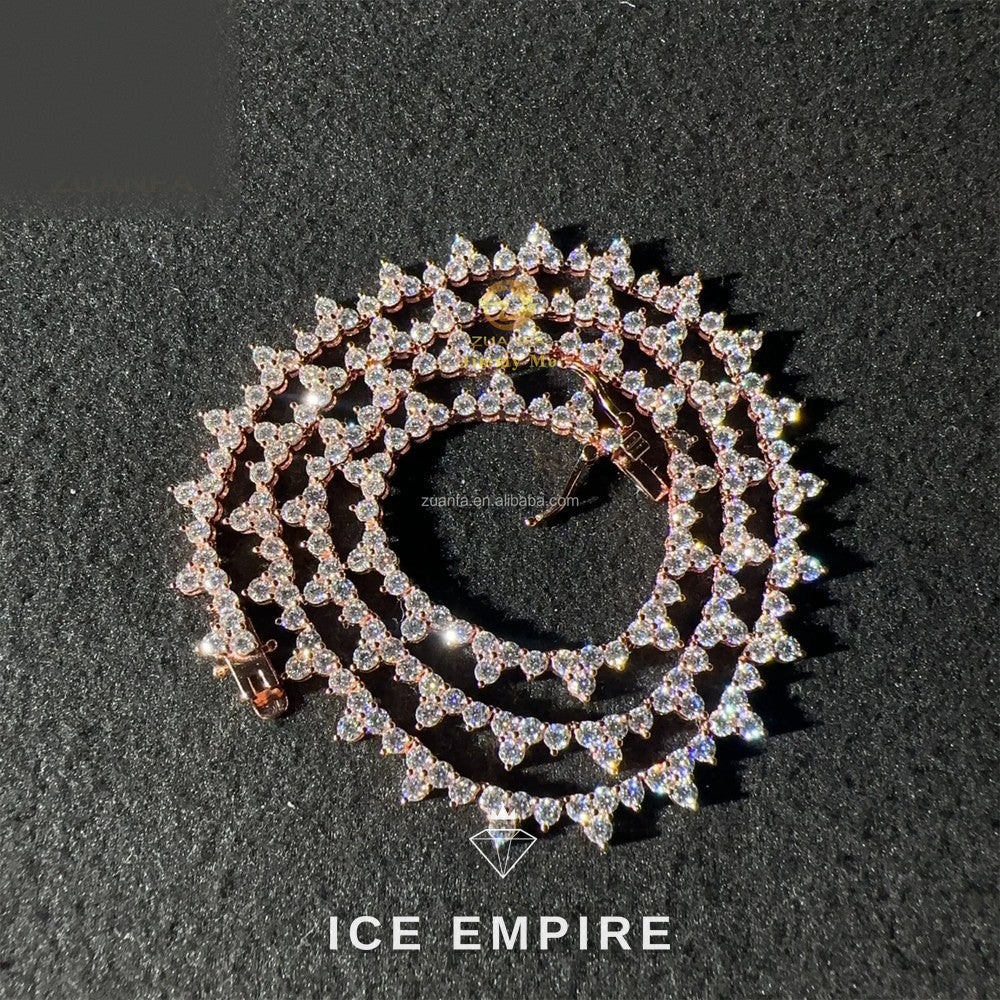 Iced Out Cluster Rose Gold Plated Moissanite Cuban Chain