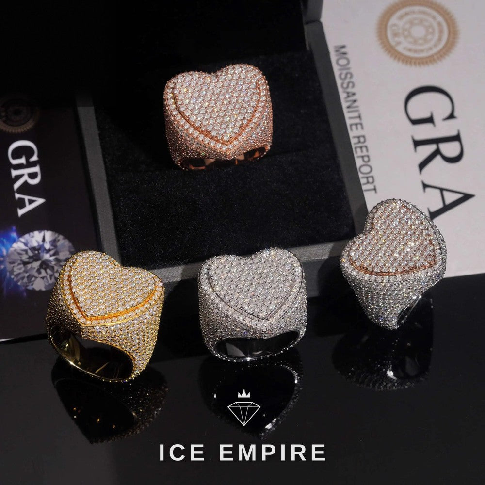 Iced Out Heart Gold Plated Moissanite Ring