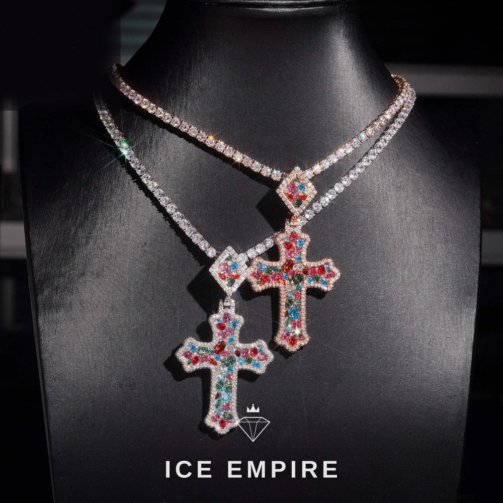 Iced Out Cross Rose Gold Plated Moissanite Pendant