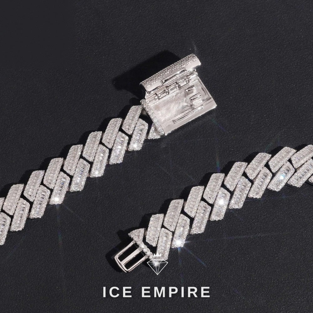 Iced Out Baguette Rose Gold Plated Moissanite Cuban Chain