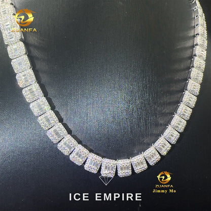 Iced Out Baguette 925 Silver Moissanite Cuban Chain