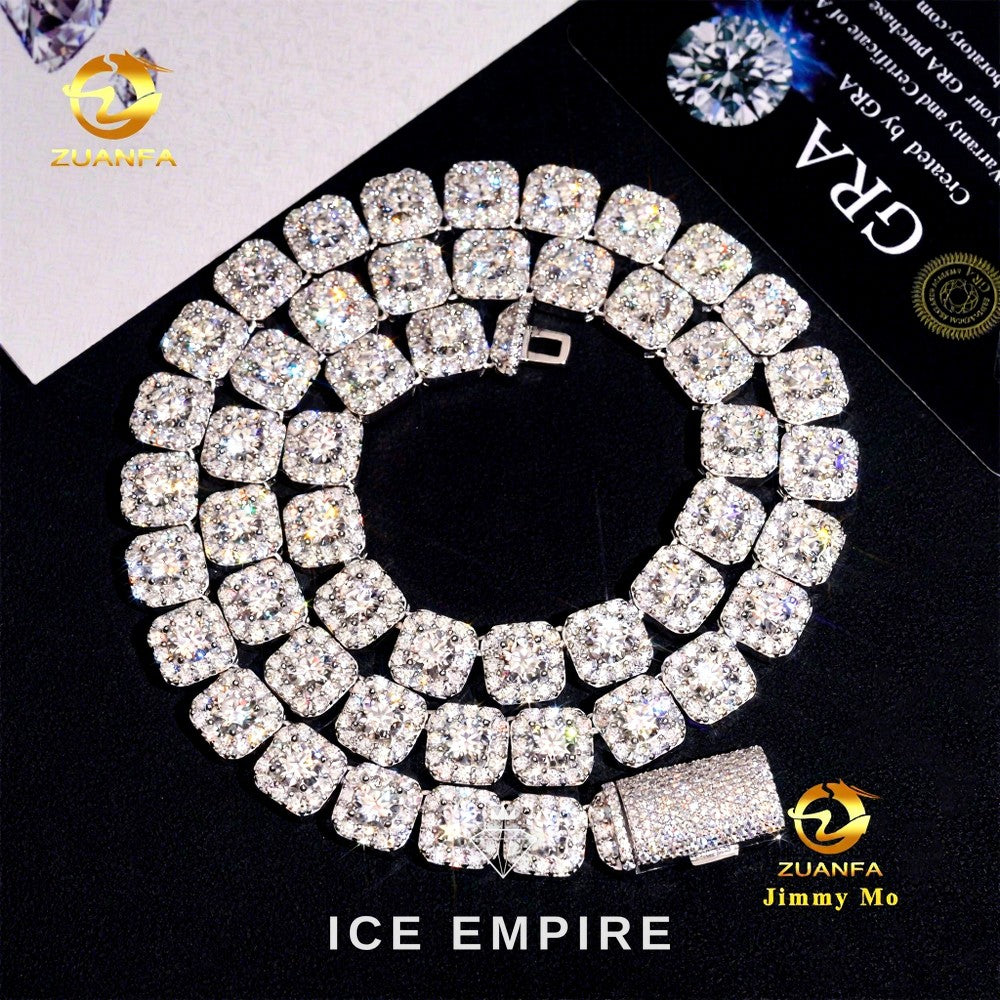 Iced Out Cluster 925 Silver Moissanite Cuban Chain