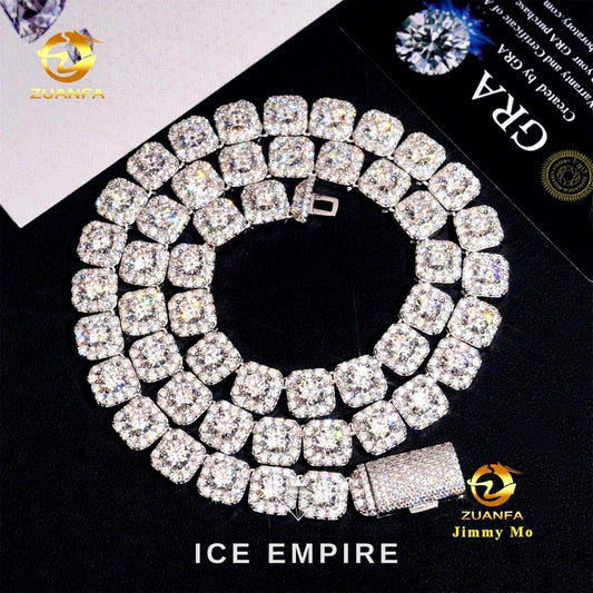 Iced Out Cluster 925 Silver Moissanite Cuban Chain