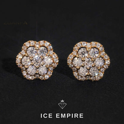 Iced Out Cluster Rose Gold Plated Moissanite Stud Earrings