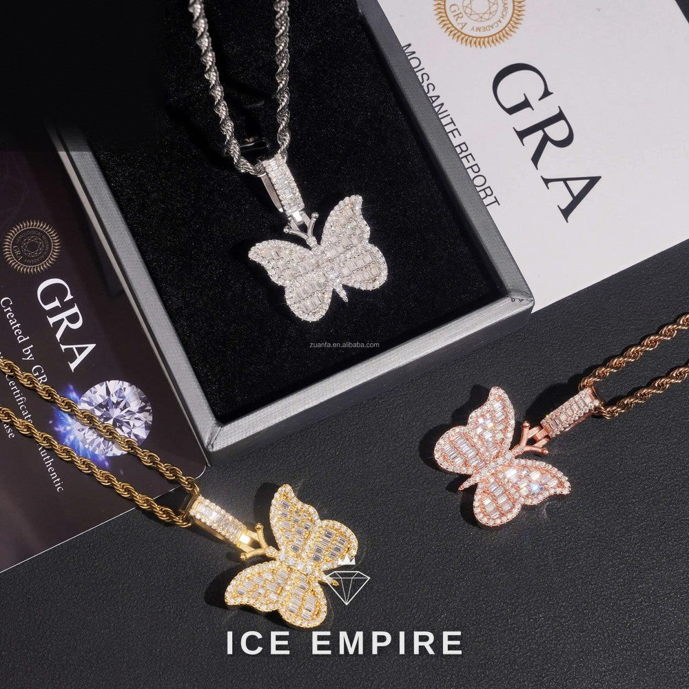 Iced Out Butterfly Gold Plated Pendant