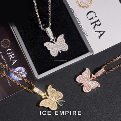 Iced Out Butterfly Gold Plated Pendant