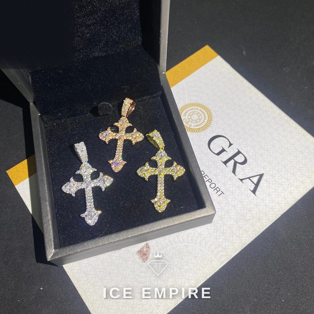 Iced Out Cross Rose Gold Plated Moissanite Pendant