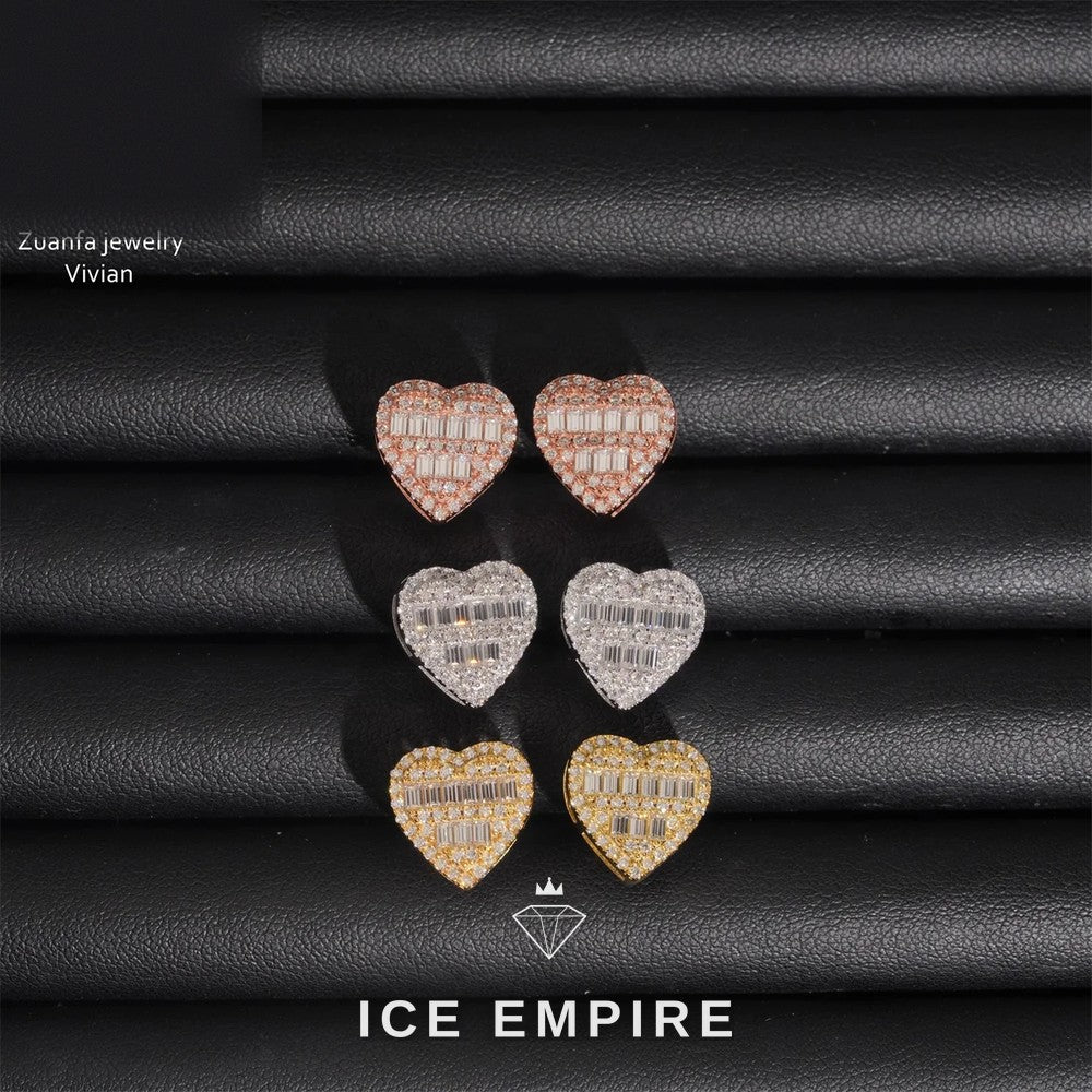 Iced Out Heart Rose Gold Plated Moissanite Earrings