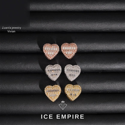 Iced Out Heart Rose Gold Plated Moissanite Earrings
