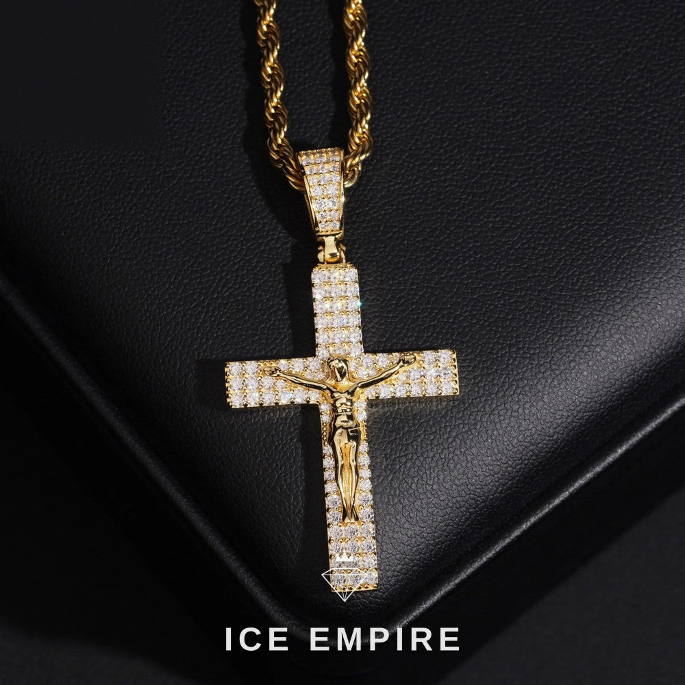 Iced Out Cross Rose Gold Plated Moissanite Pendant