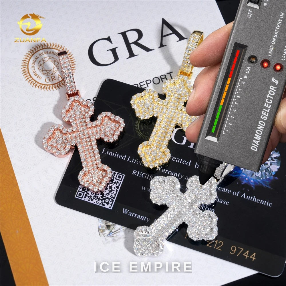 Iced Out Cross Rose Gold Plated Moissanite Pendant