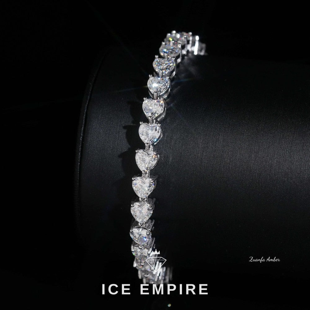 Iced Out Heart 925 Silver Moissanite Tennis Chain