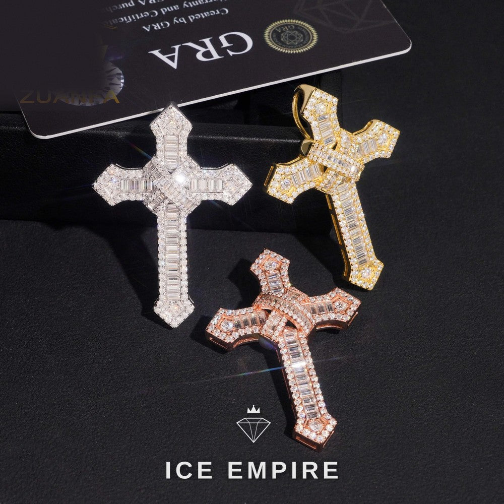 Iced Out Cross 925 Silver Pendant