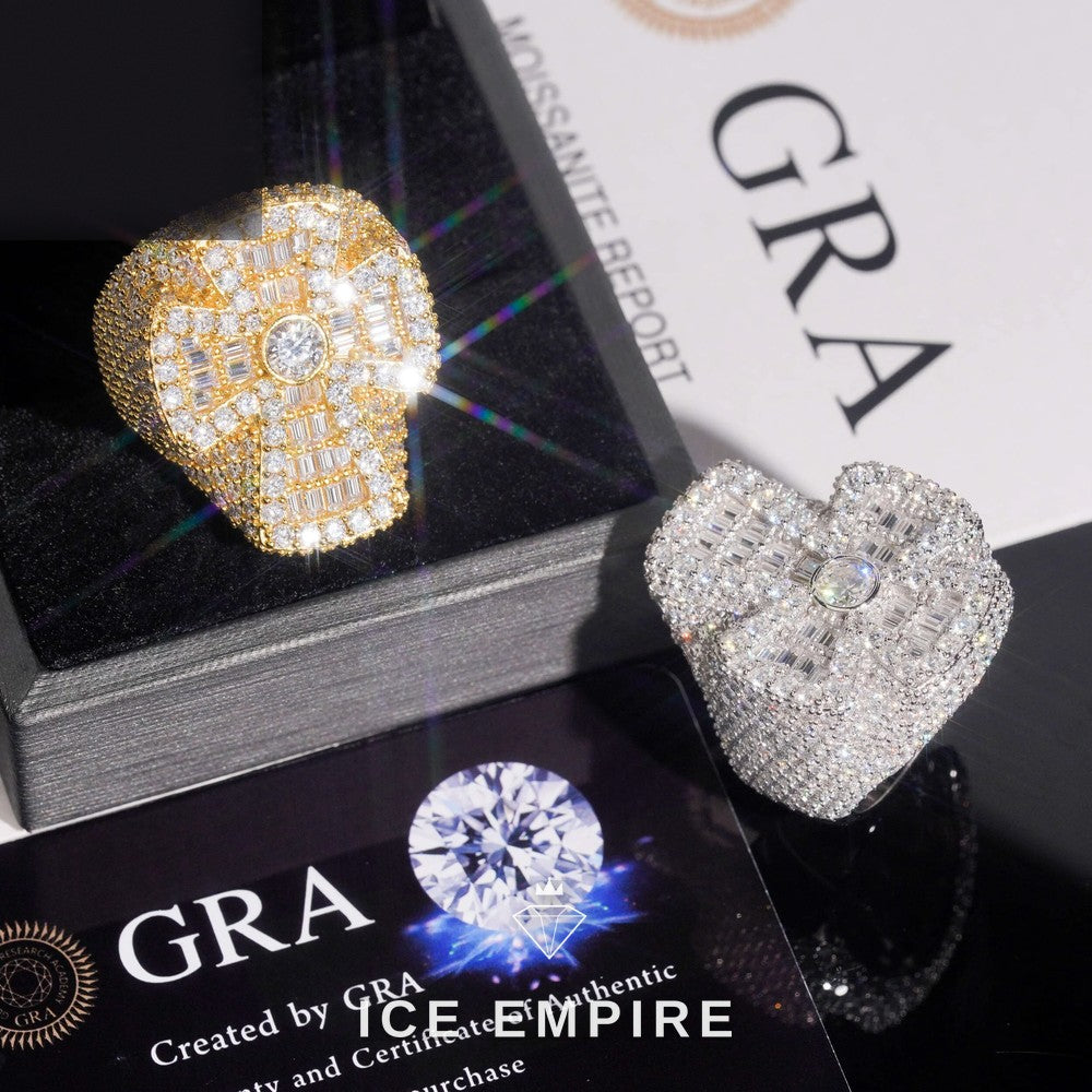 Iced Out Cross 925 Silver Moissanite Ring