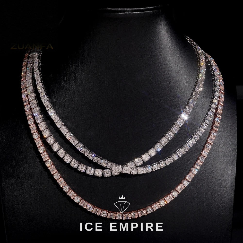 Iced Out Baguette Rose Gold Plated Moissanite Cuban Chain