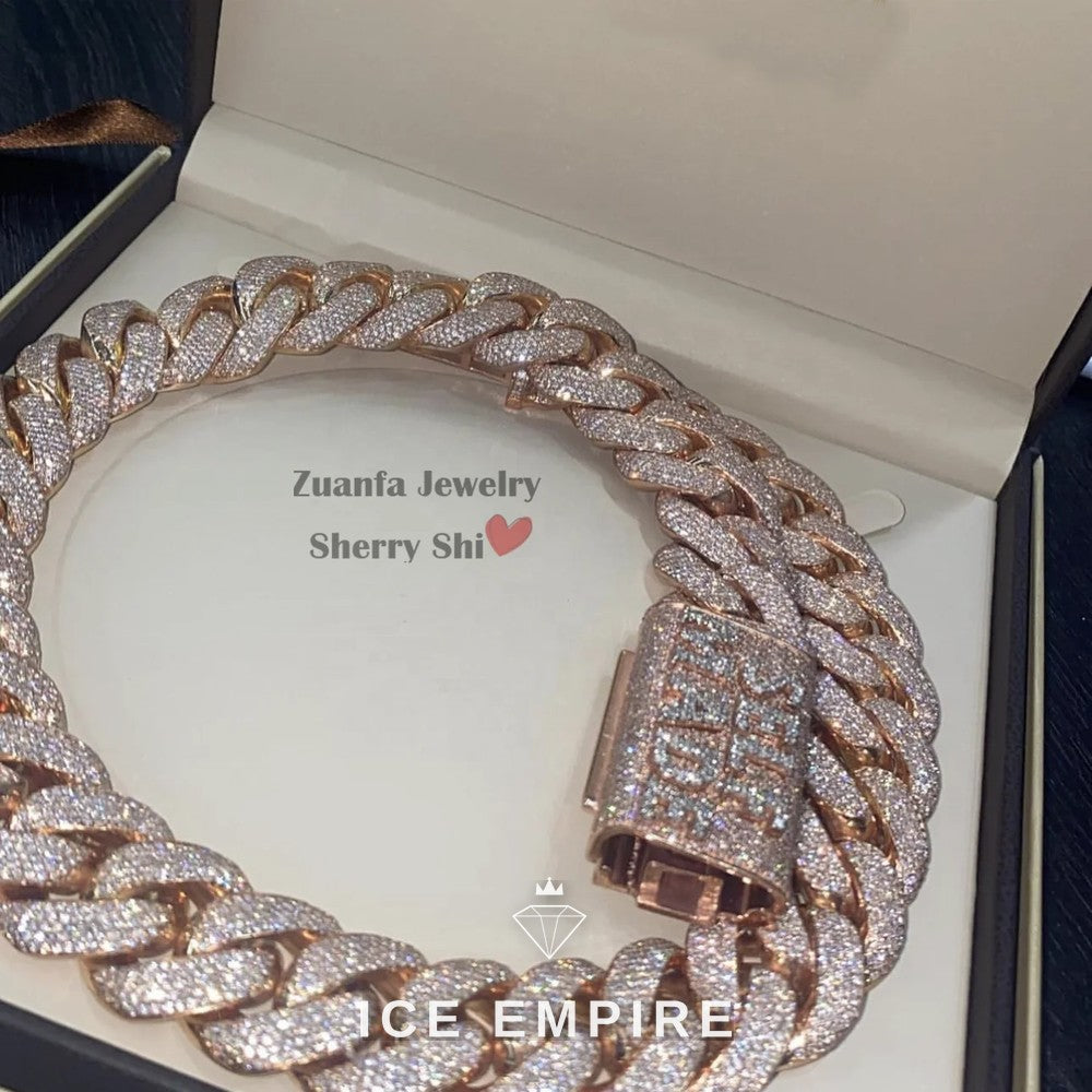 Iced Out Rose Gold Moissanite Cuban Chain