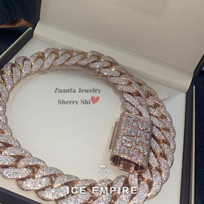 Iced Out Rose Gold Moissanite Cuban Chain
