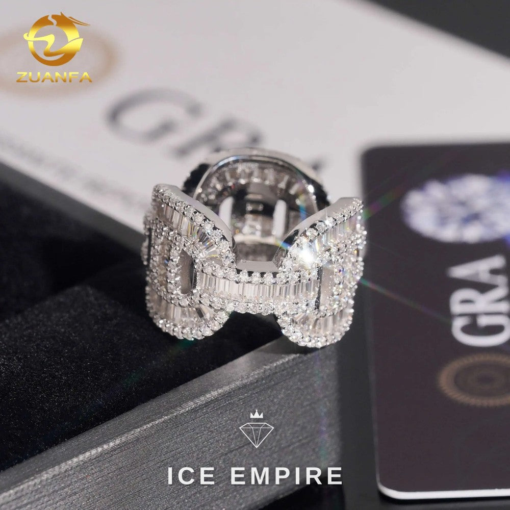Iced Out Baguette 925 Silver Moissanite Ring