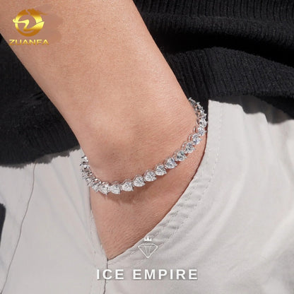 Iced Out Heart 925 Silver Moissanite Tennis Chain