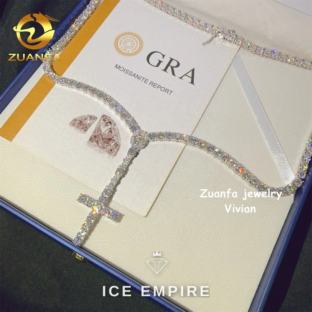 Iced Out Cross Rose Gold Plated Moissanite Cuban Chain