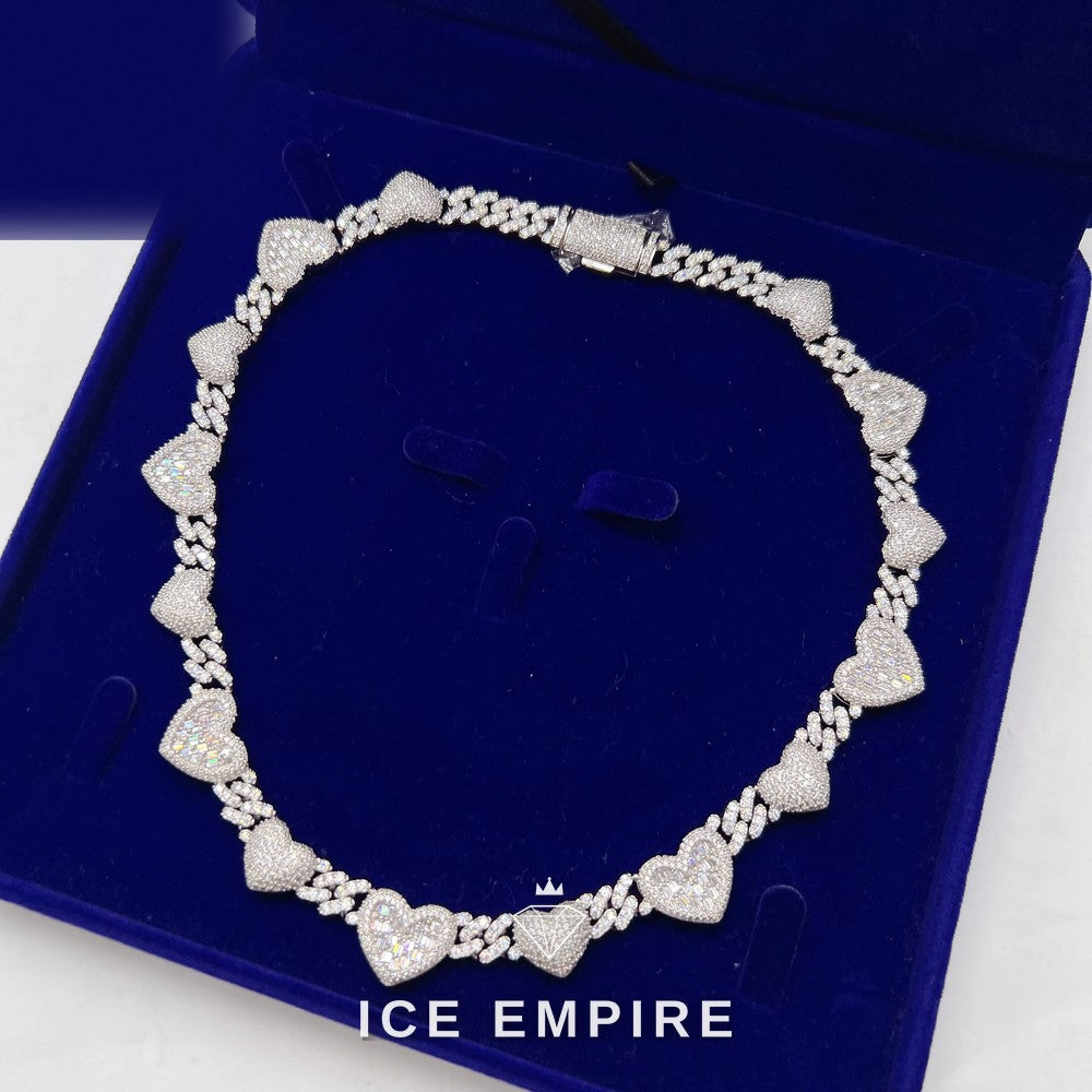 Iced Out Heart Rose Gold Plated Moissanite Cuban Chain