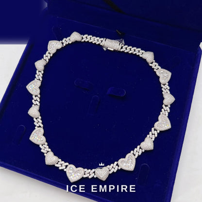 Iced Out Heart Rose Gold Plated Moissanite Cuban Chain