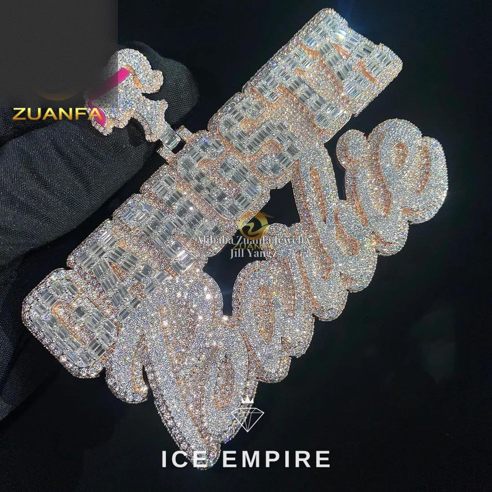 Iced Out Baguette 925 Silver Pendant