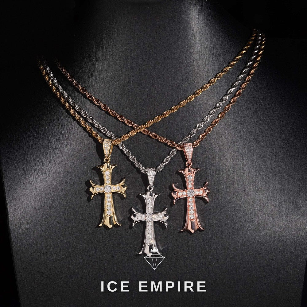 Iced Out Cross Gold Plated Moissanite Pendant