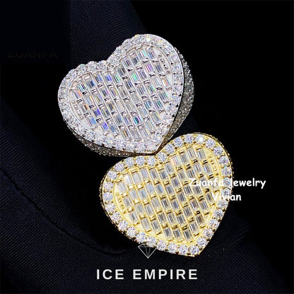 Iced Out Heart 925 Silver Moissanite Ring