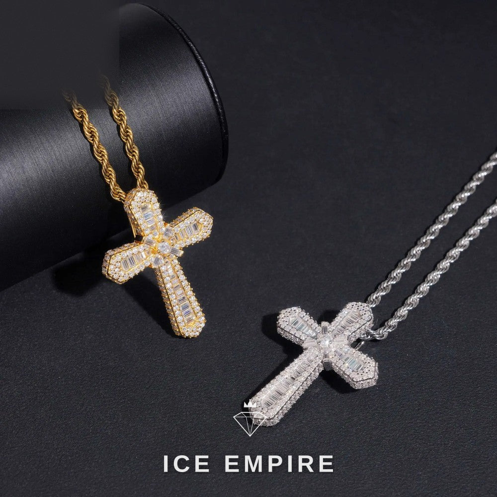 Iced Out Cross Gold Plated Moissanite Pendant