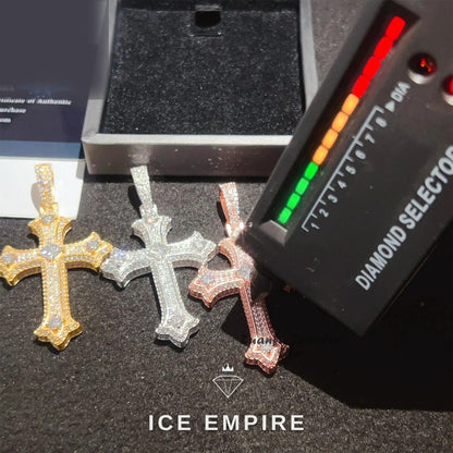 Iced Out Cross Rose Gold Plated Moissanite Pendant