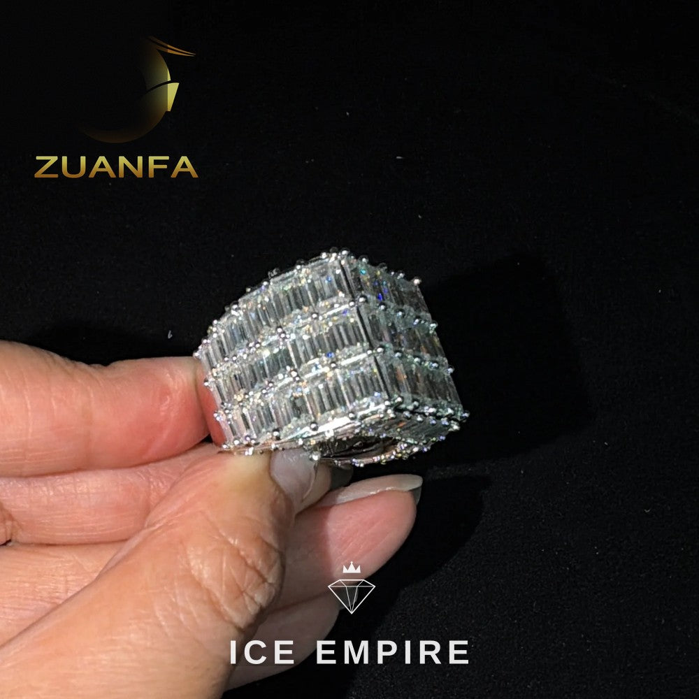 Iced Out Baguette 925 Silver Moissanite Ring