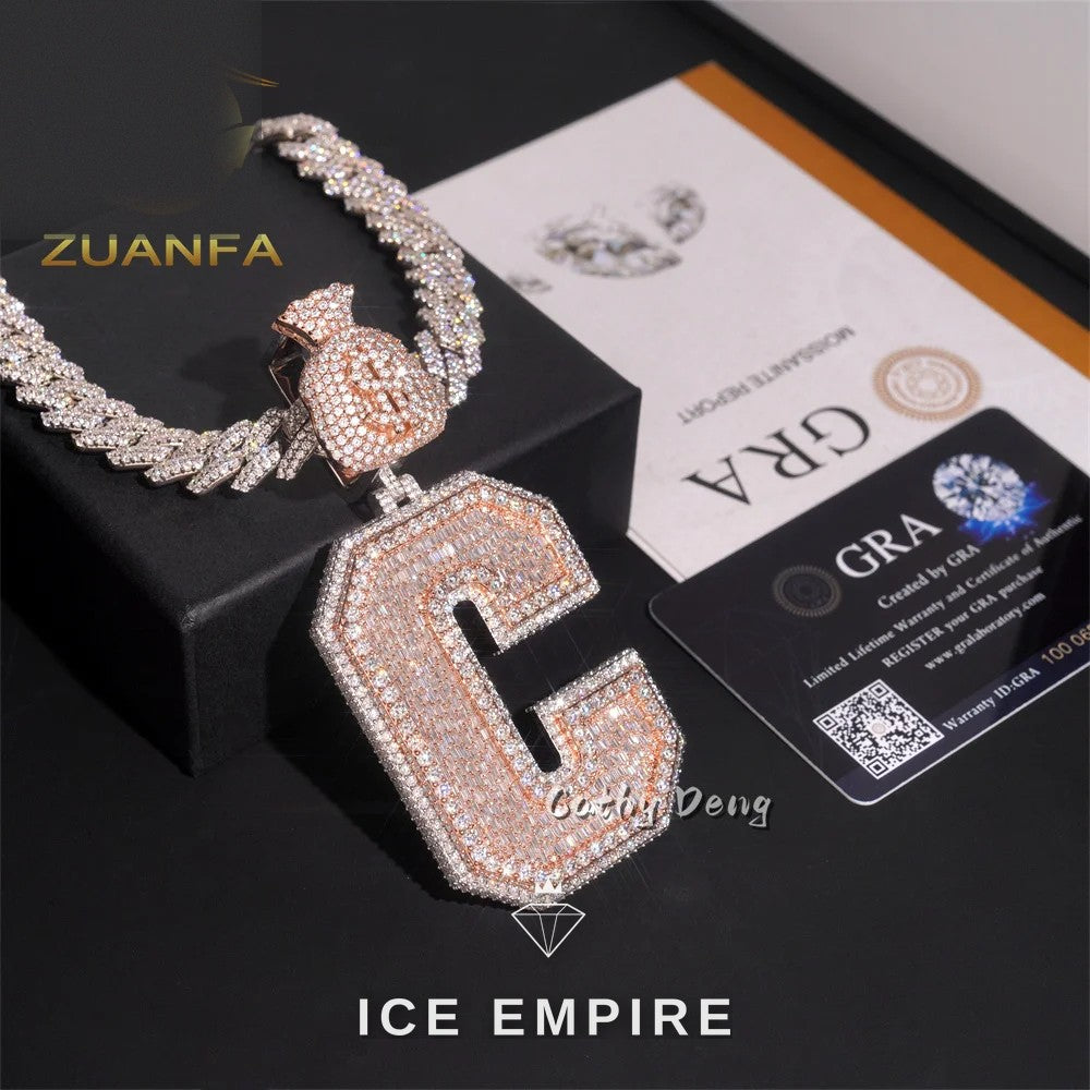 Iced Out Baguette 925 Silver Moissanite Cuban Chain