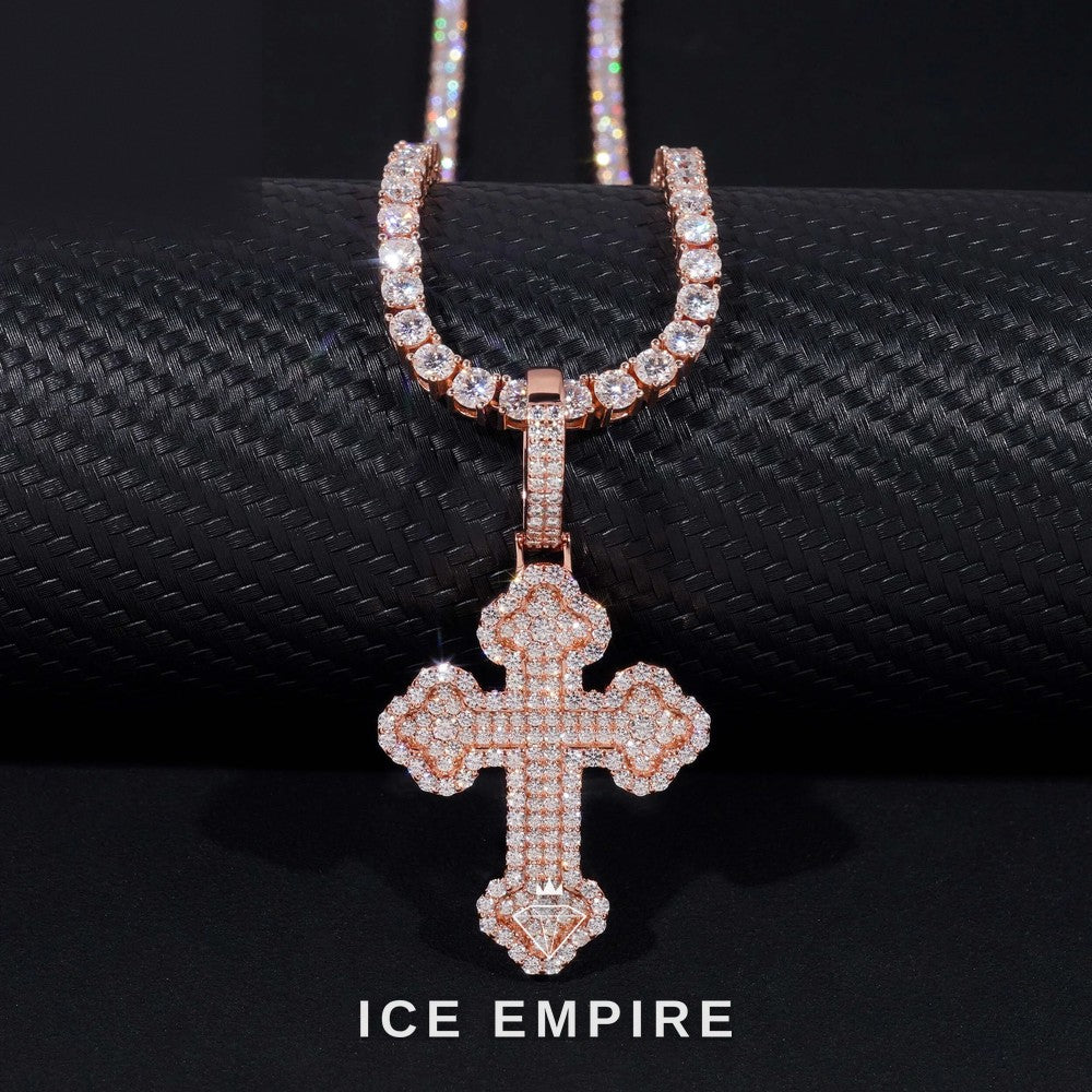 Iced Out Cross Rose Gold Plated Moissanite Pendant