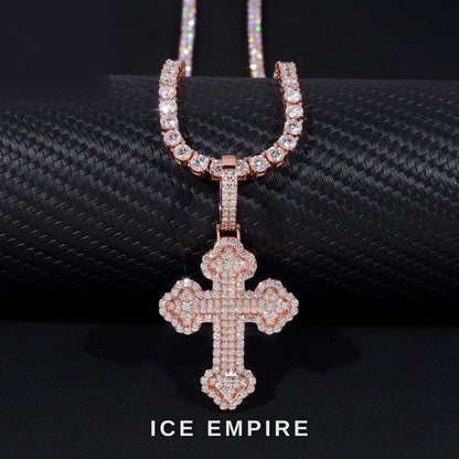 Iced Out Cross Rose Gold Plated Moissanite Pendant