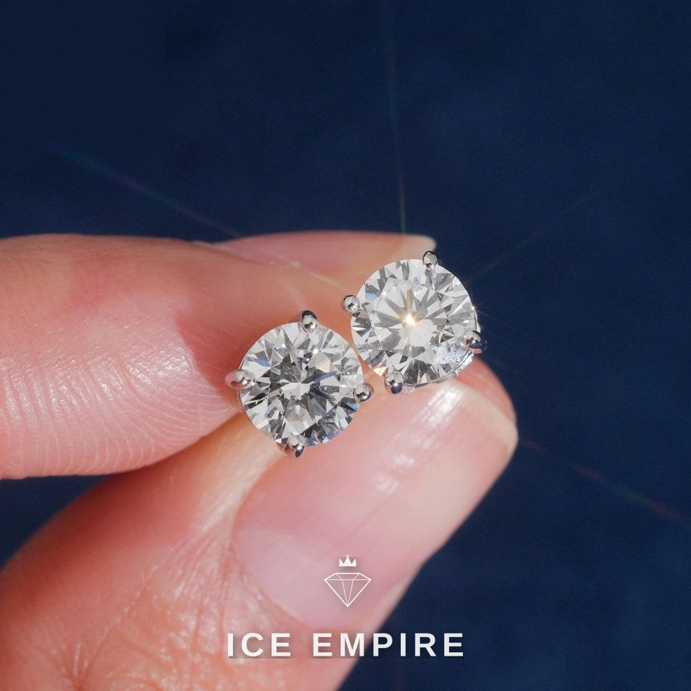Iced Out 925 Silver Lab Grown Diamond Stud Earrings