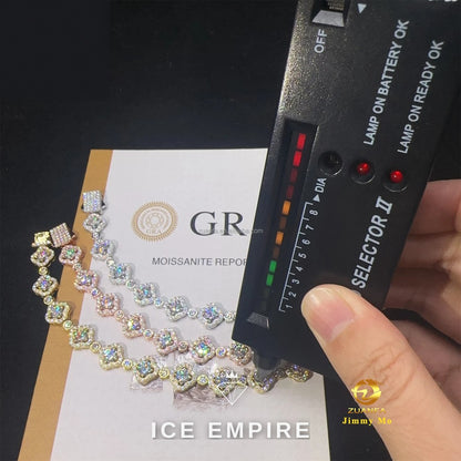 Iced Out Cluster 925 Silver Moissanite Tennis Chain