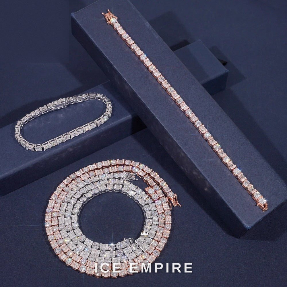 Iced Out Baguette Rose Gold Plated Moissanite Cuban Chain