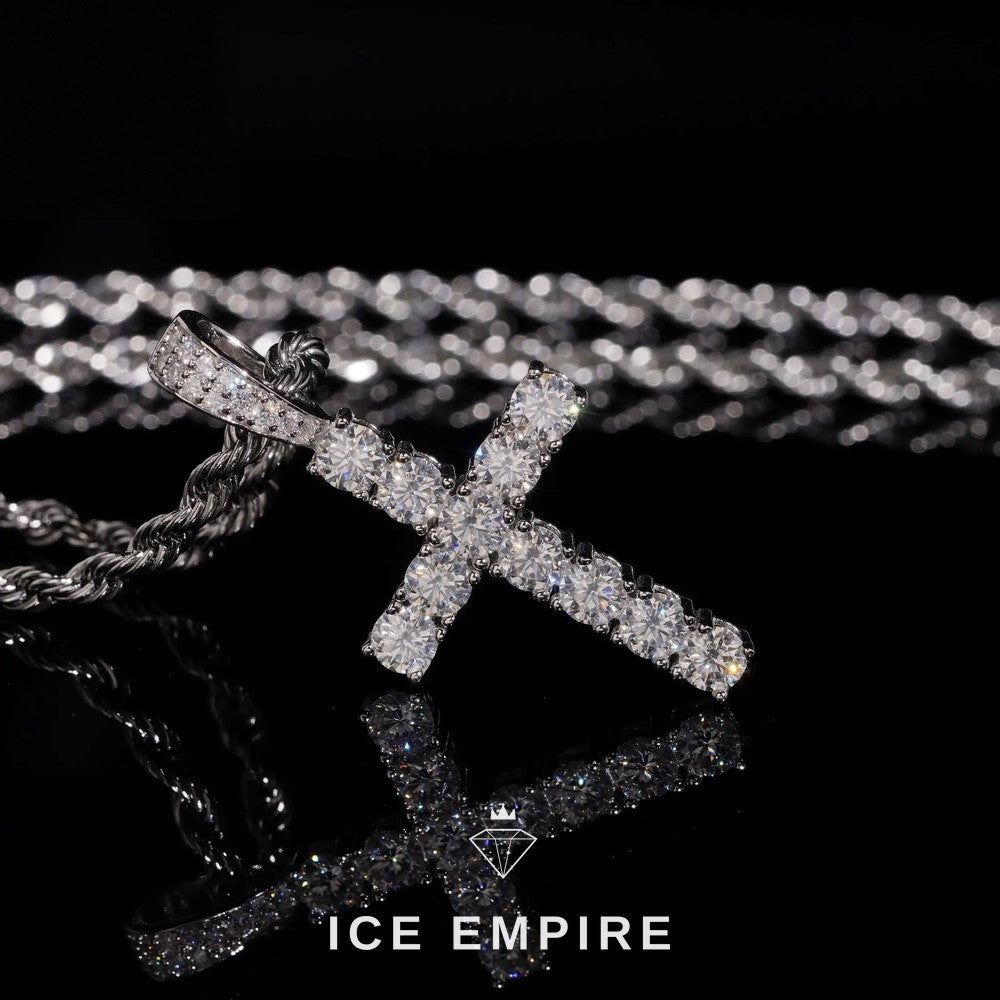 Iced Out Cross 925 Silver Lab Grown Diamond Pendant